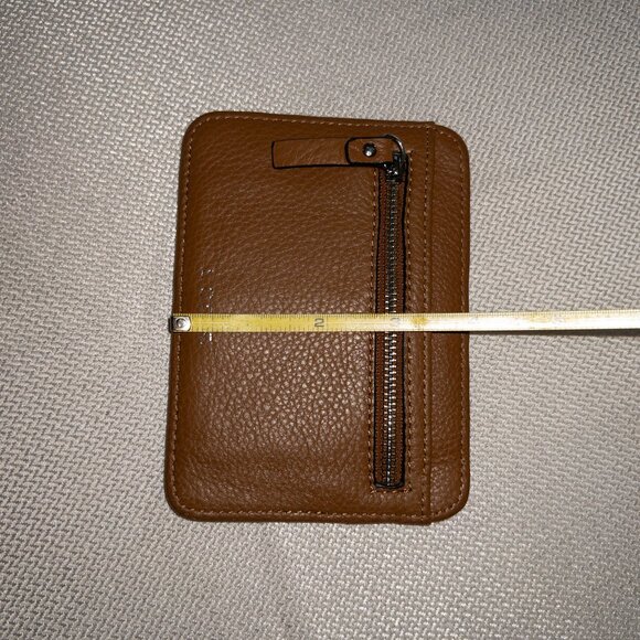 LODIS Pebbled Leather Zip Card Case Wallet Cognac Brown Minimalist Unisex - Picture 8 of 9